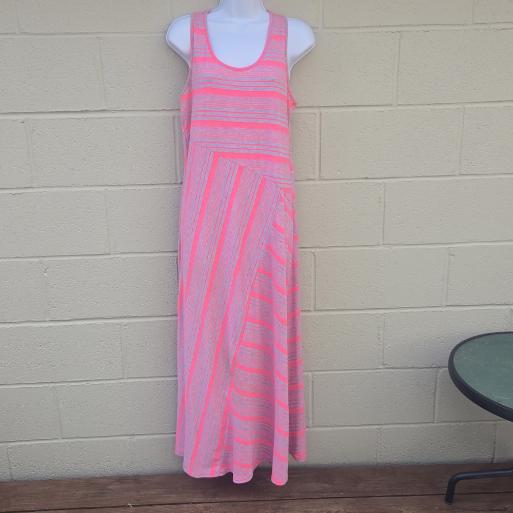 Magic- Women's- Maxi Dress- Pink and Grey Striped- Size Medium